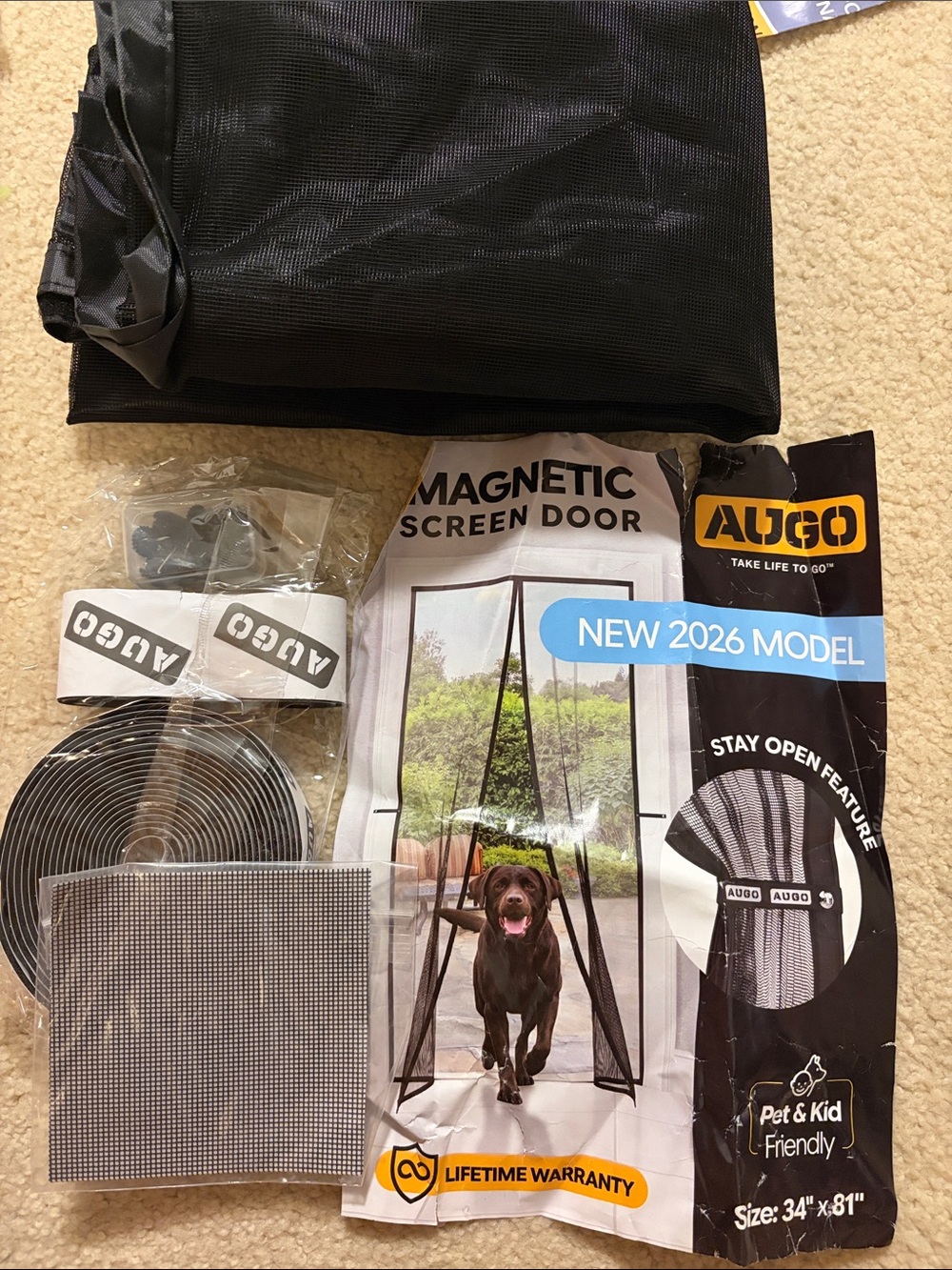 New without tags AUGO Magnetic Screen Dog/Pet Door - Black, 34x81inches